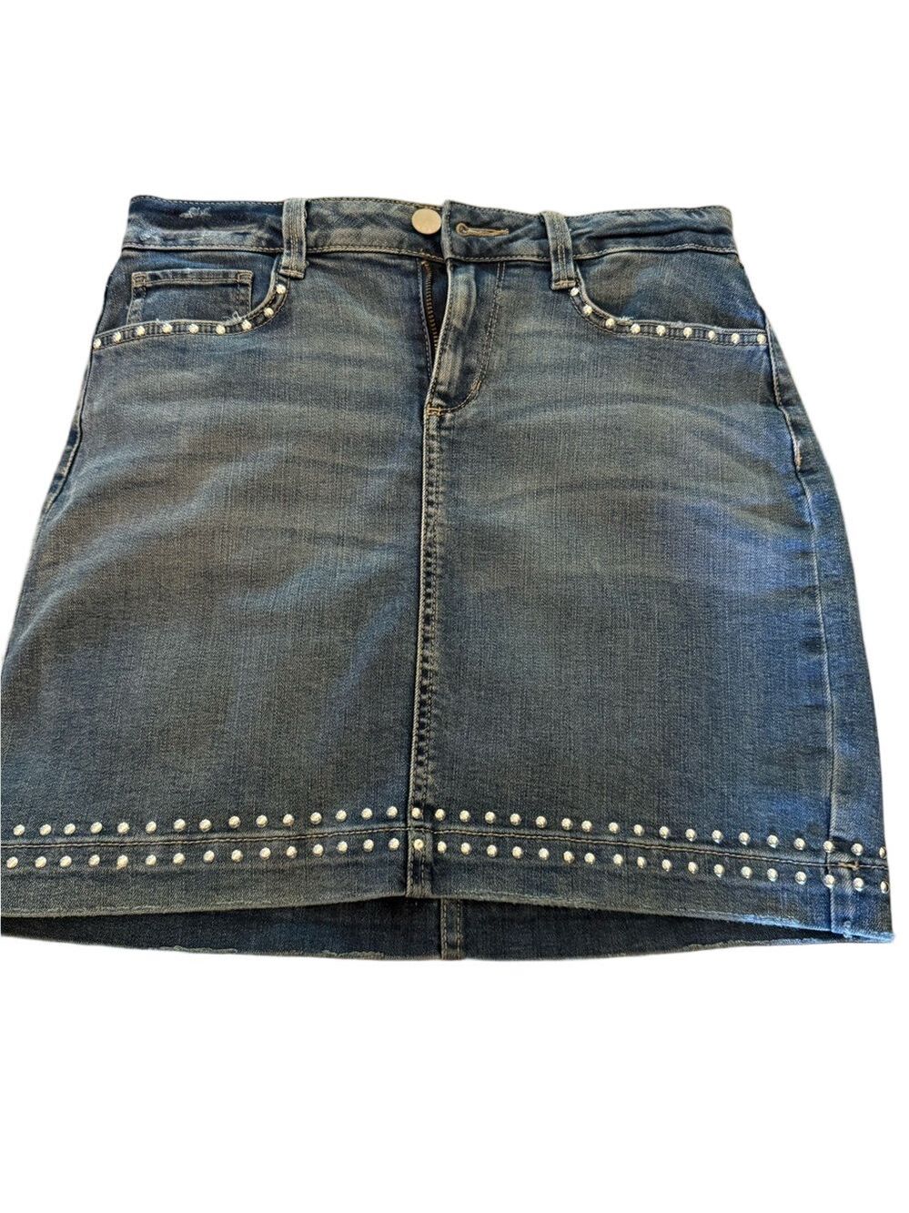 a.n.a Blue Silver Embellished Mini Pencil Skirt